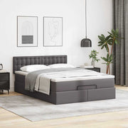Ottoman bed with mattress 140x200cm faux leather grey