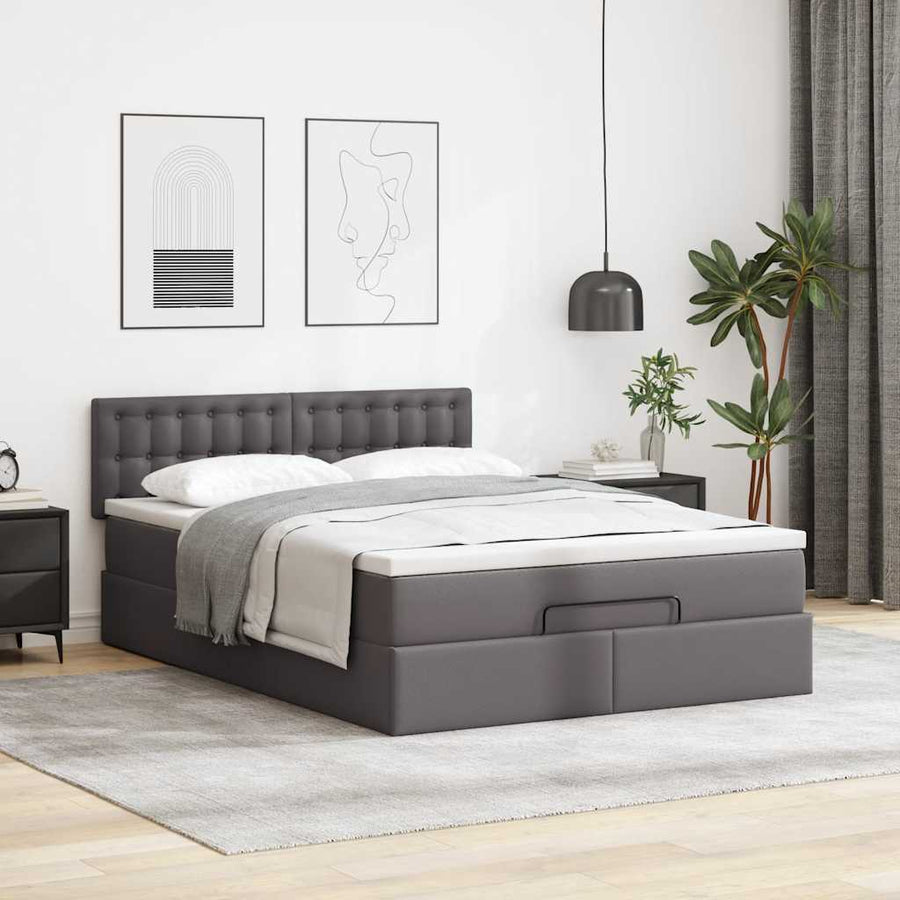 Ottoman bed met matras 140x200cm kunstleer grijs
