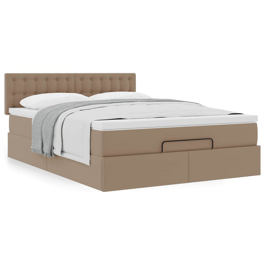 Ottoman bed met matras 140x200cm kunstleer cappuccinokleurig