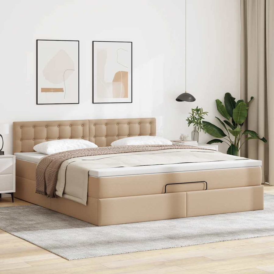 Ottoman bed met matras 140x200cm kunstleer cappuccinokleurig