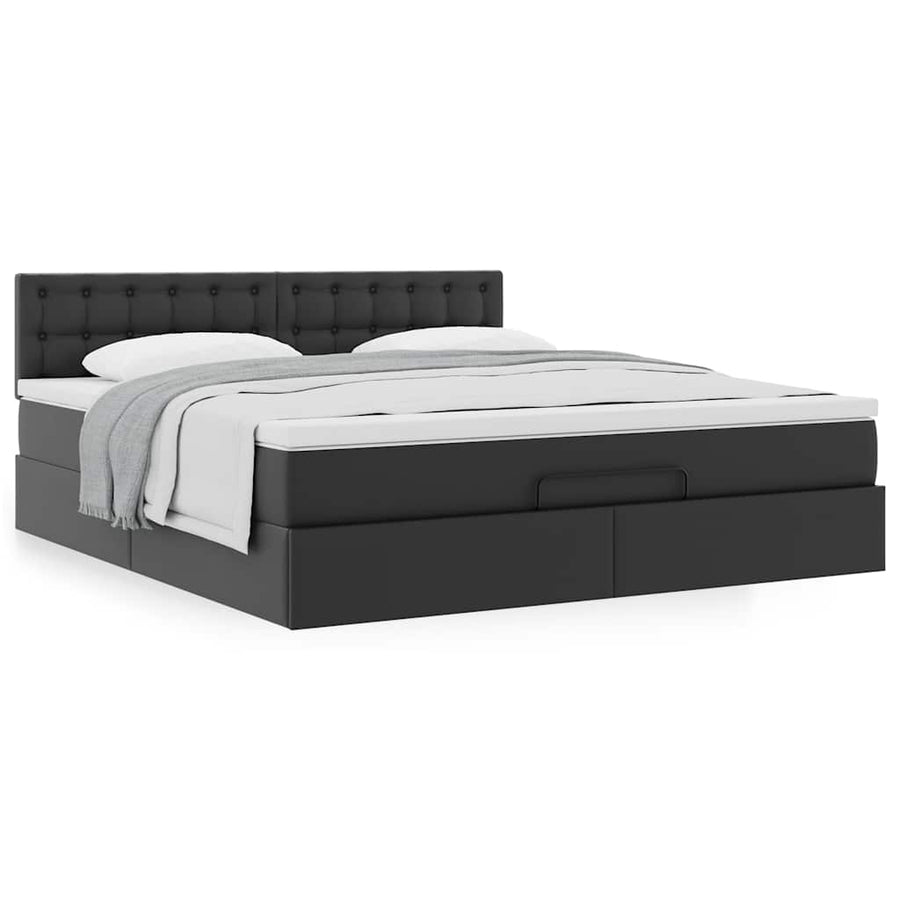 Ottoman bed met matras 160x200cm kunstleer zwart