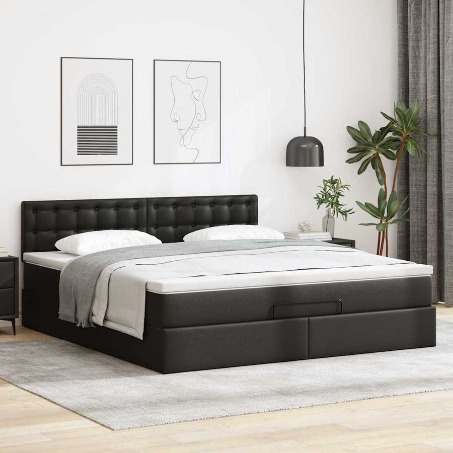 Ottoman bed met matras 160x200cm kunstleer zwart