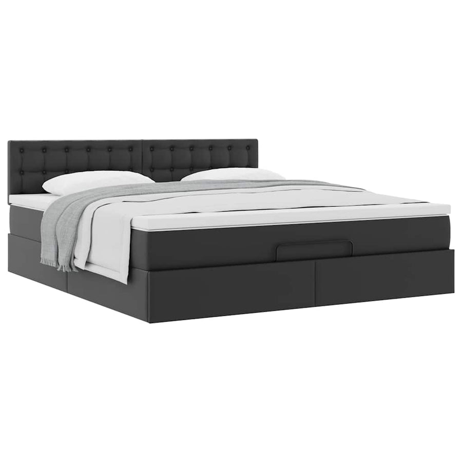 Ottoman bed met matras 180x200cm kunstleer zwart
