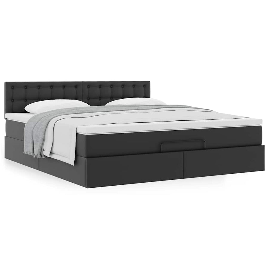Ottoman bed met matras 180x200cm kunstleer zwart