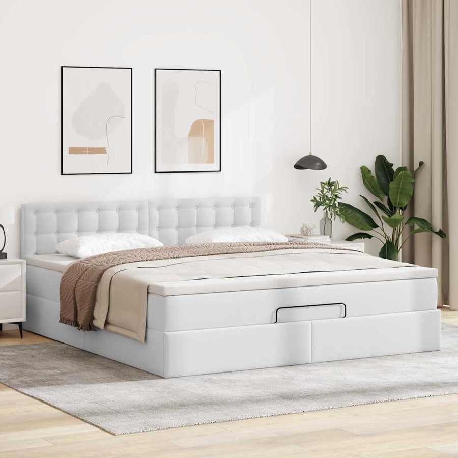 Ottoman bed met matras 180x200cm kunstleer wit