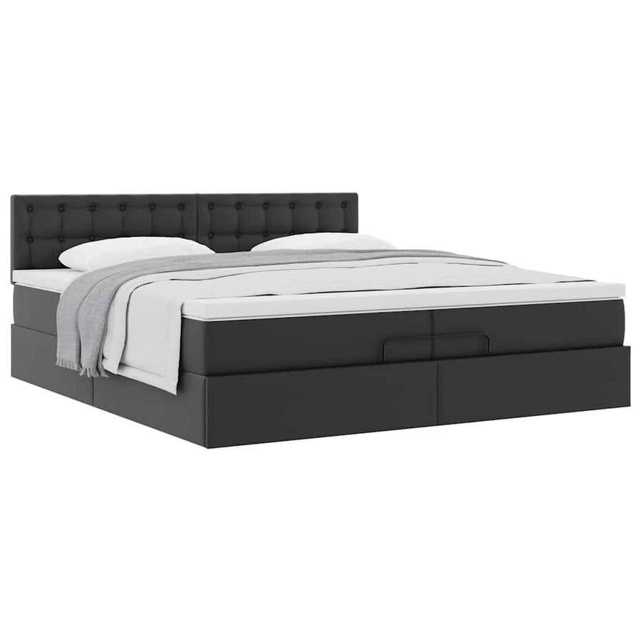 Ottoman bed met matrassen 200x200cm kunstleer zwart