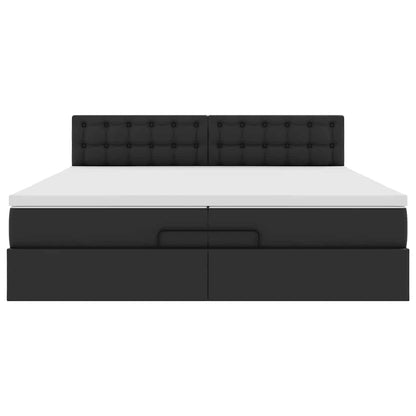 Ottoman bed met matrassen 200x200cm kunstleer zwart