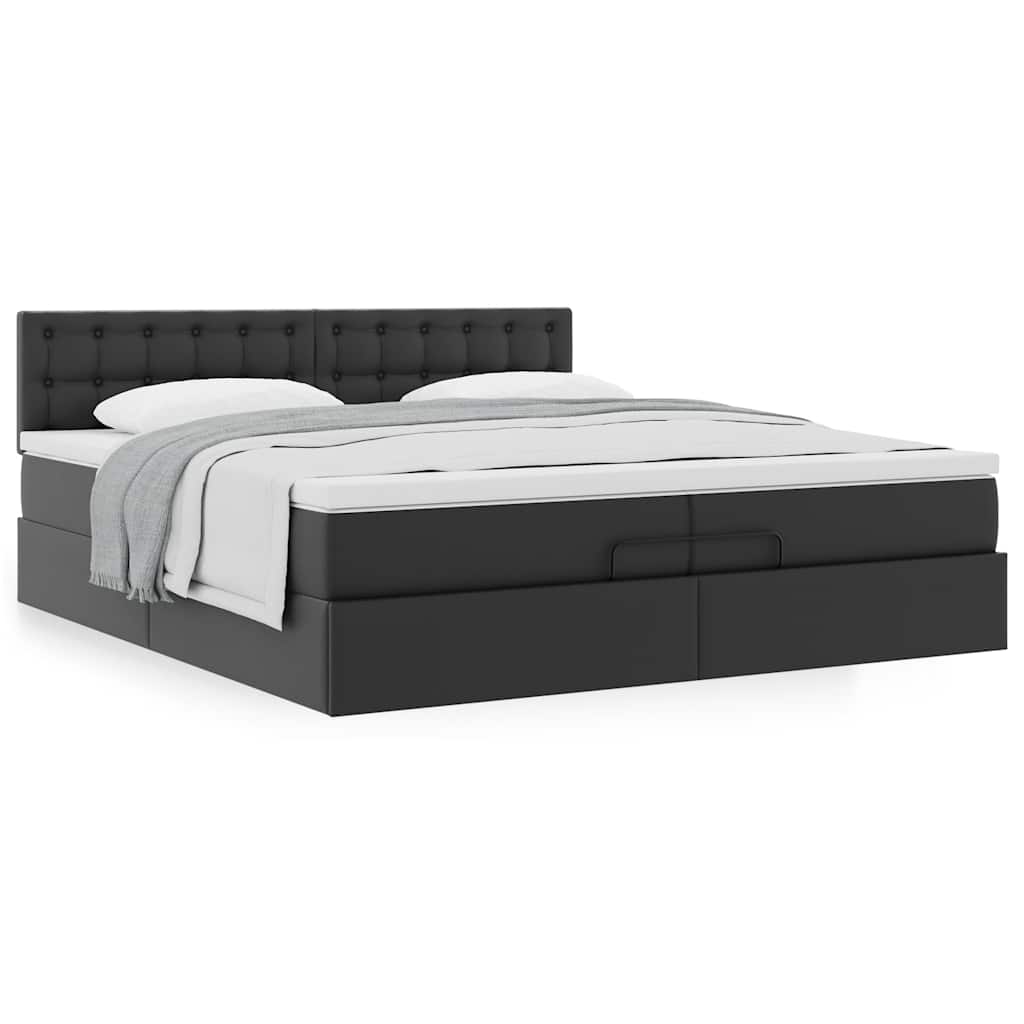 Ottoman bed met matrassen 200x200cm kunstleer zwart