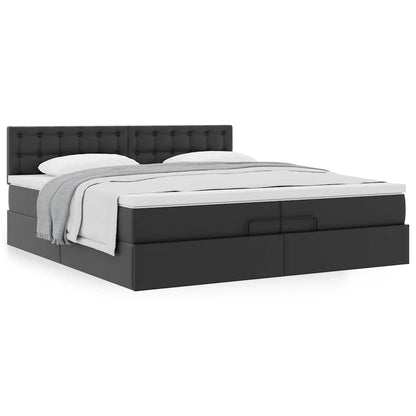 Ottoman bed met matrassen 200x200cm kunstleer zwart