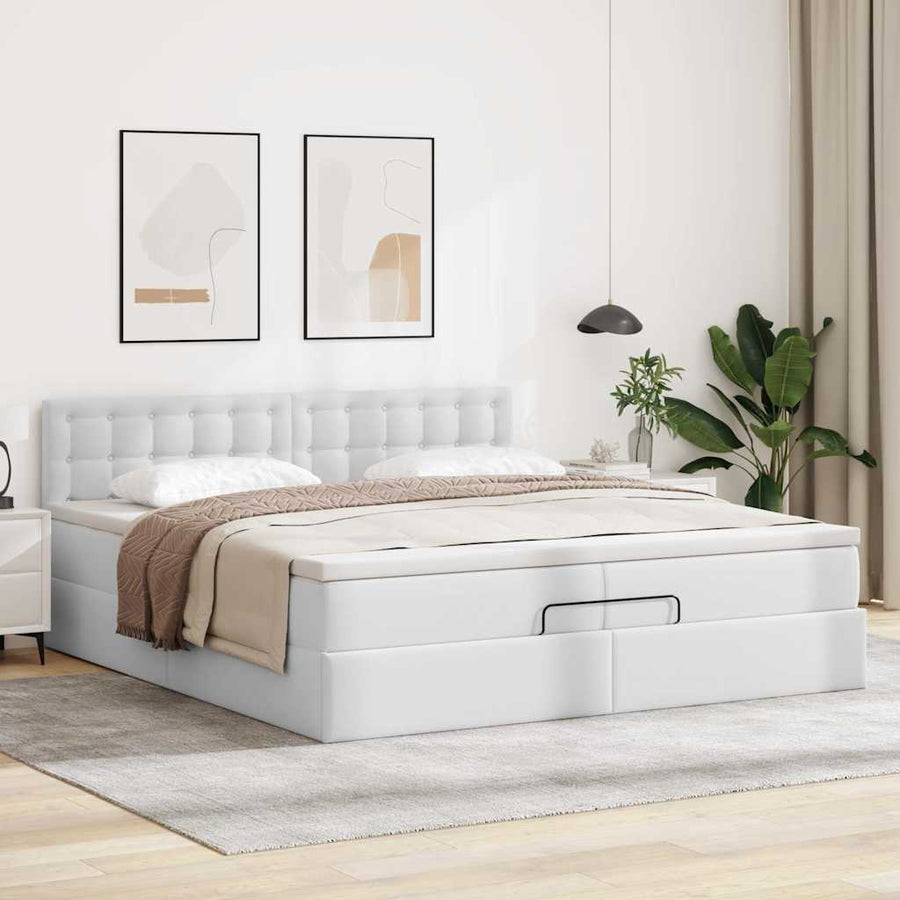 Ottoman bed met matrassen 200x200cm kunstleer wit