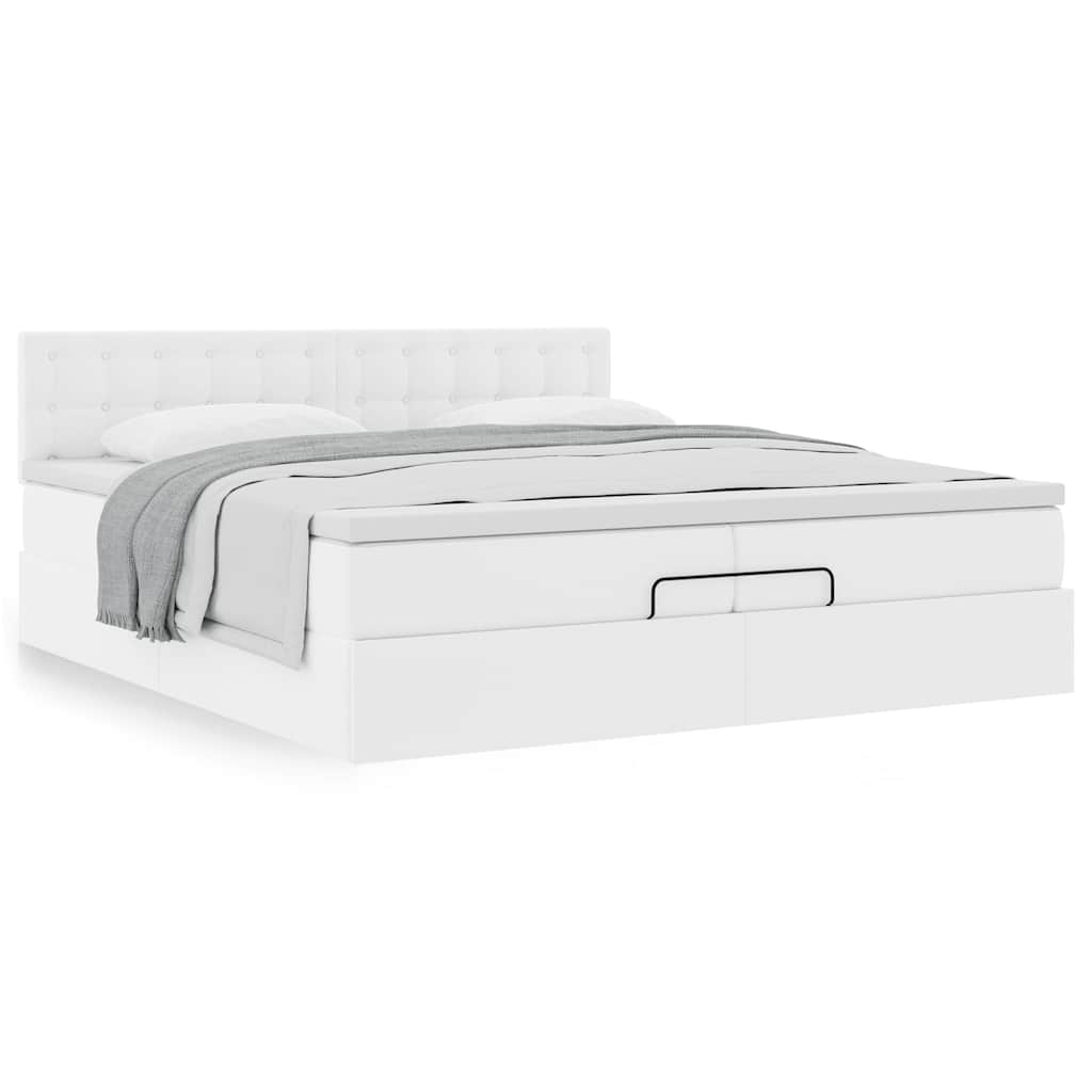 Ottoman bed met matrassen 200x200cm kunstleer wit