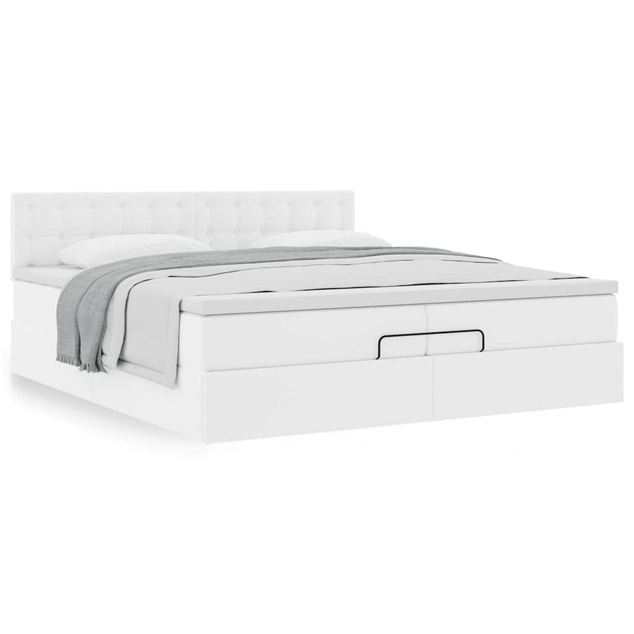 Ottoman bed met matrassen 200x200cm kunstleer wit