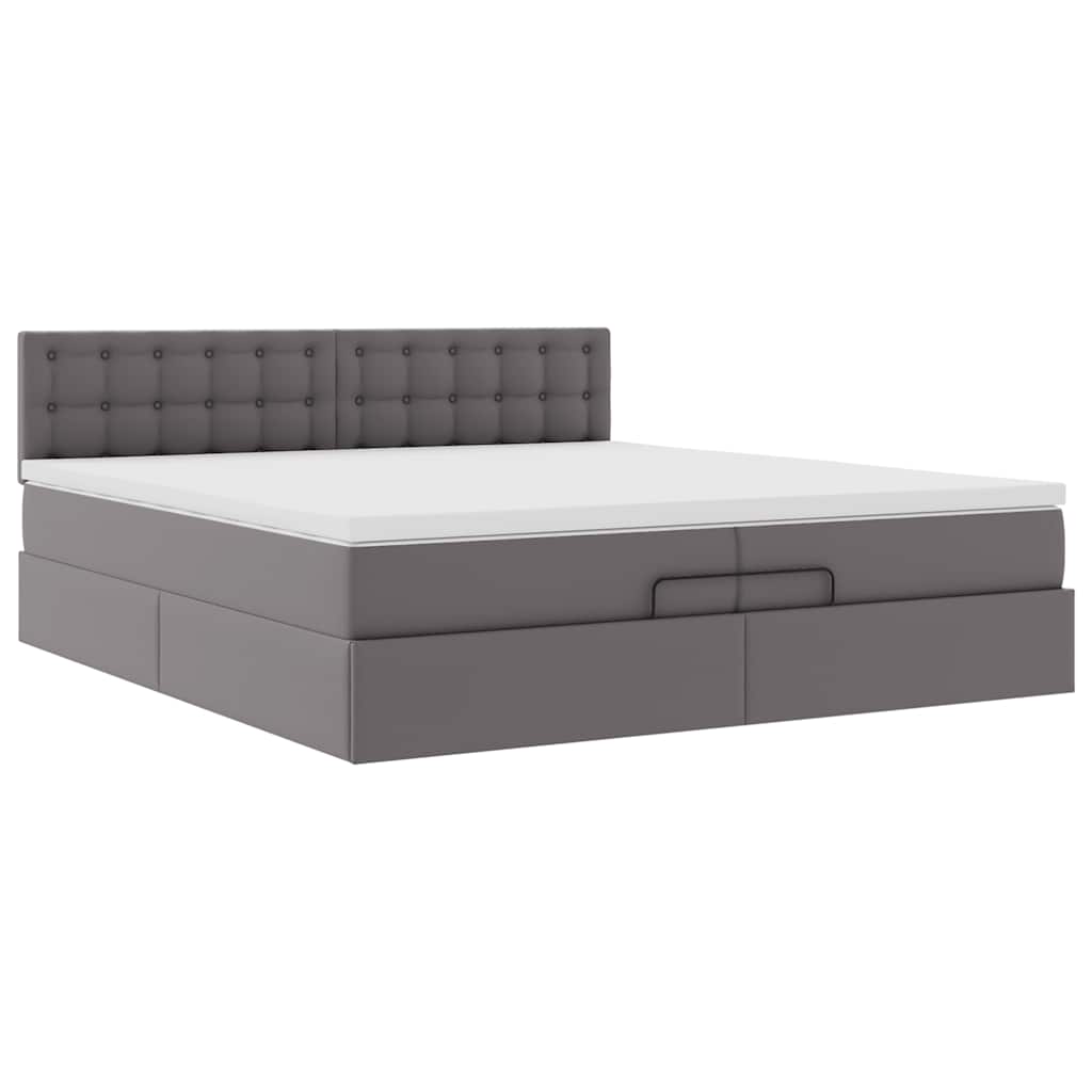 Ottoman bed met matrassen 200x200cm kunstleer grijs