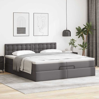 Ottoman bed met matrassen 200x200cm kunstleer grijs