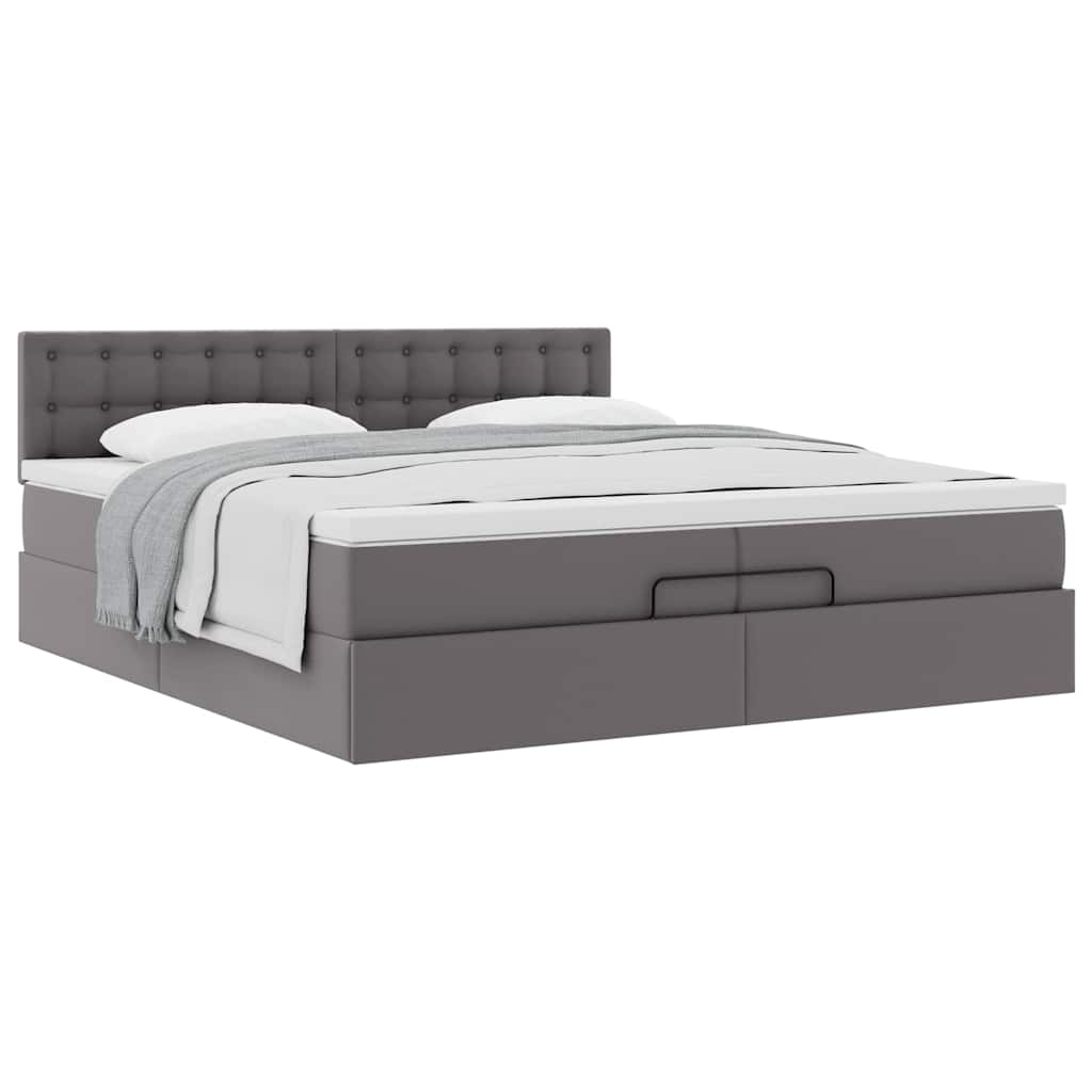 Ottoman bed met matrassen 200x200cm kunstleer grijs