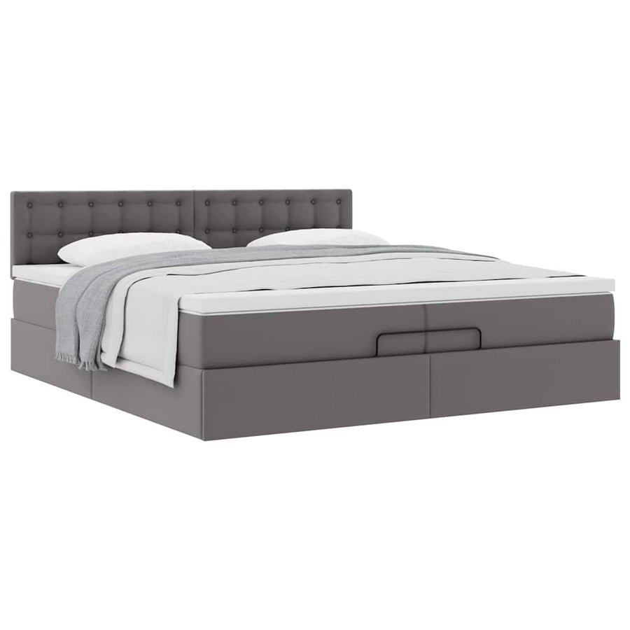 Ottoman bed met matrassen 200x200cm kunstleer grijs