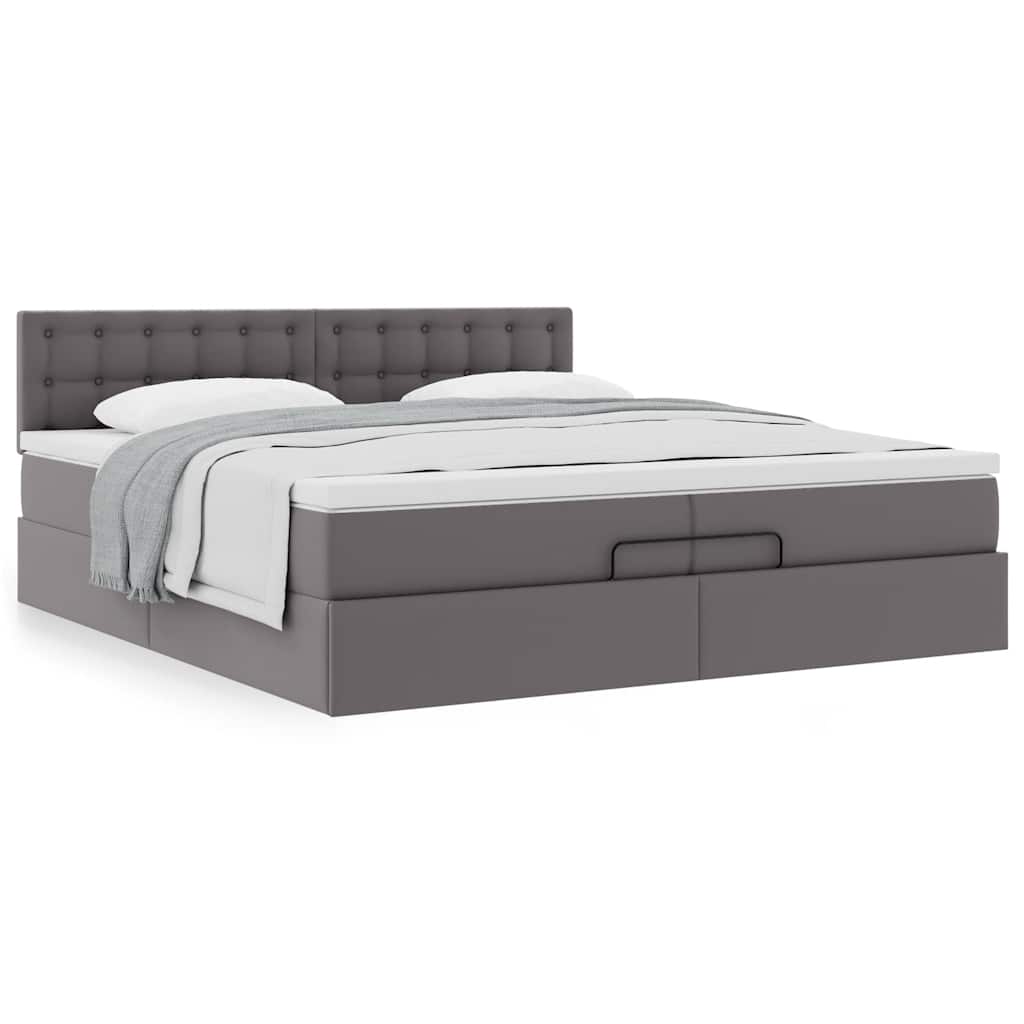 Ottoman bed met matrassen 200x200cm kunstleer grijs
