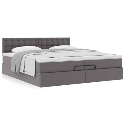Ottoman bed met matrassen 200x200cm kunstleer grijs