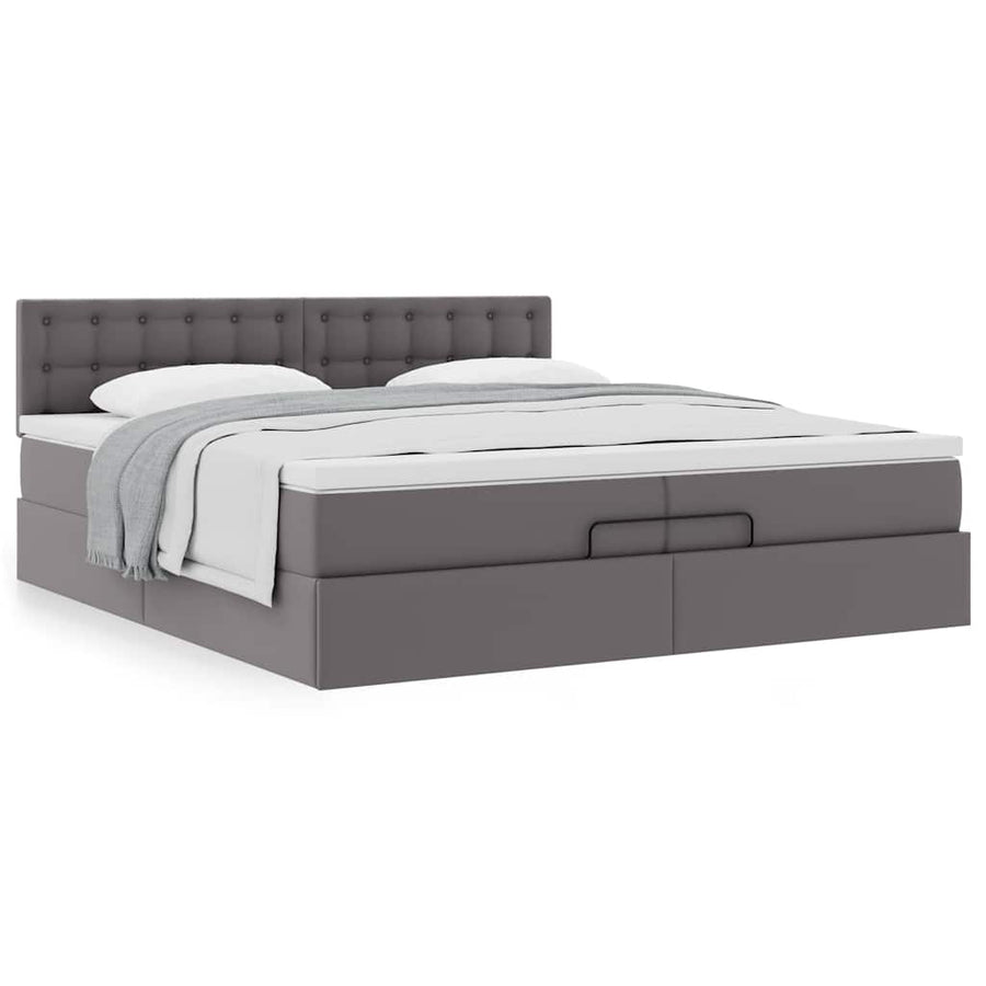 Ottoman bed met matrassen 200x200cm kunstleer grijs