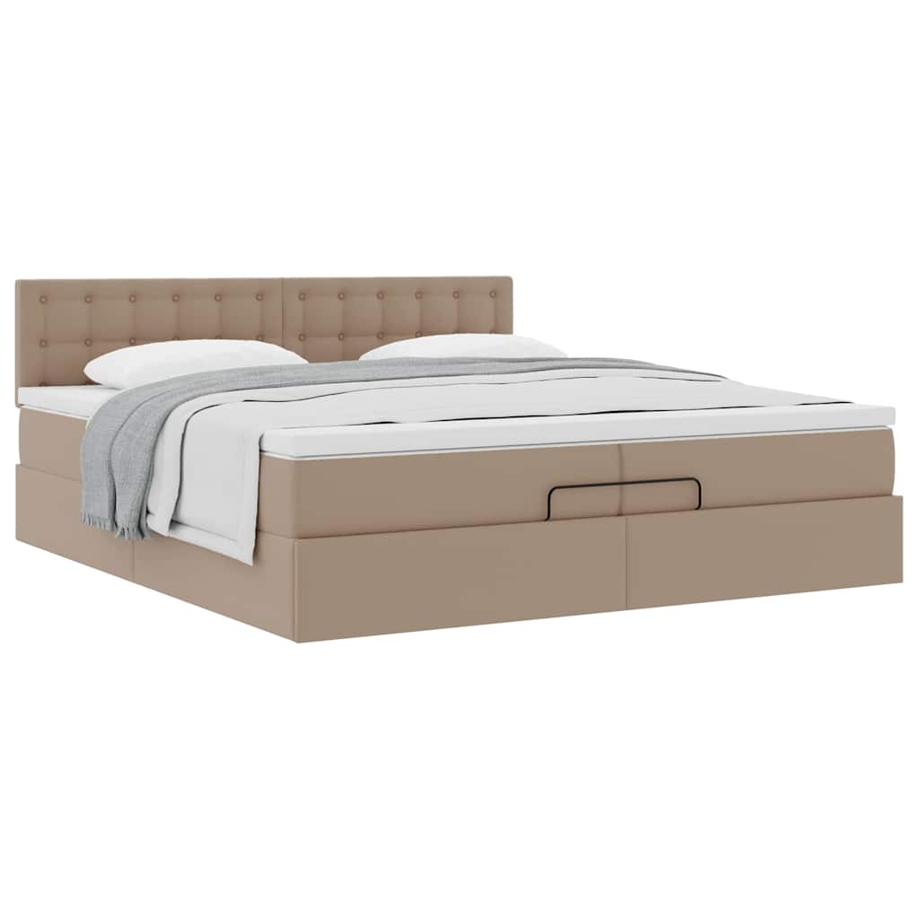 Ottoman bed met matrassen 200x200cm kunstleer cappuccinokleurig