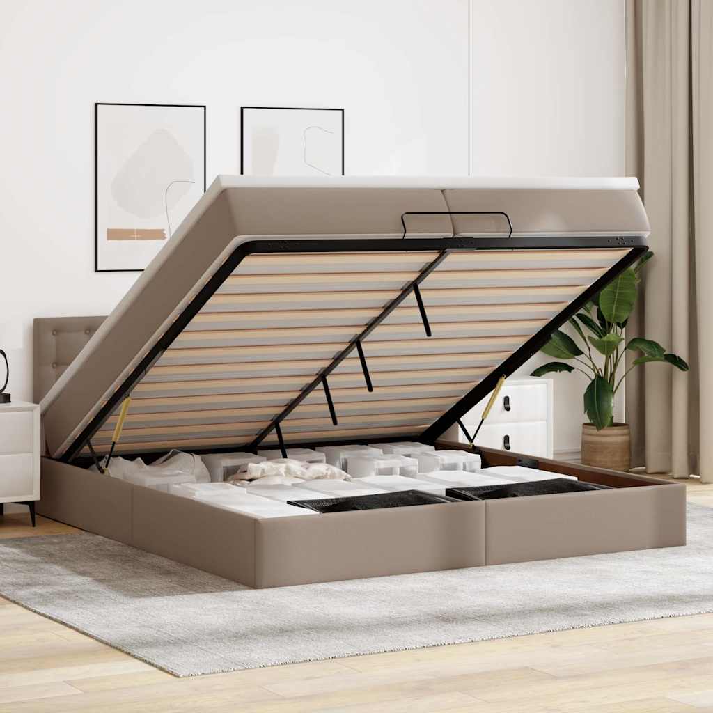 Ottoman bed met matrassen 200x200cm kunstleer cappuccinokleurig