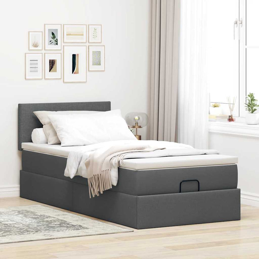 Ottoman bed met matras 80x200cm stof donkergrijs