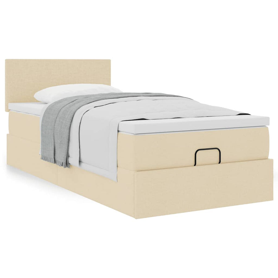 Ottoman bed met matras 80x200cm stof crèmekleurig
