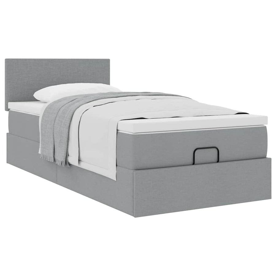 Ottoman bed met matras 90x190cm stof lichtgrijs