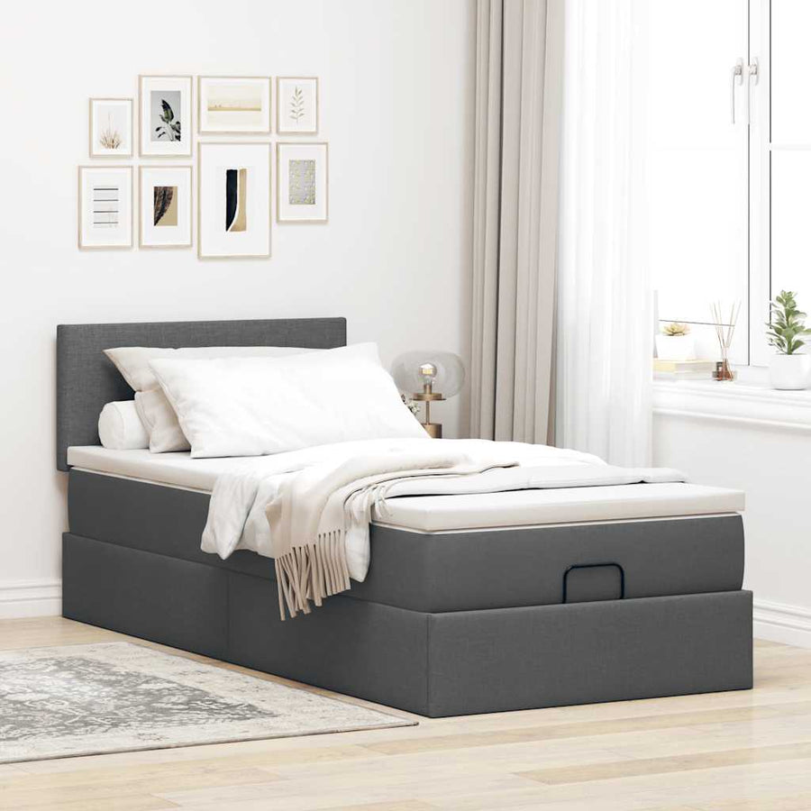 Ottoman bed met matras 90x190cm stof donkergrijs