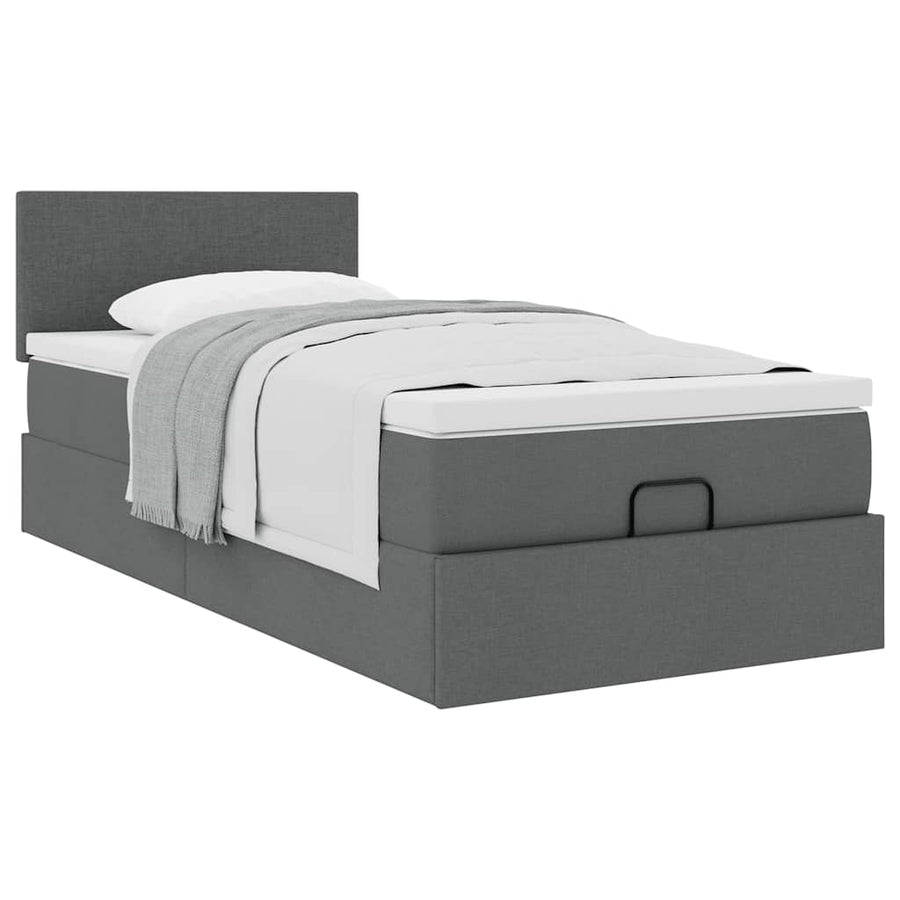 Ottoman bed met matras 90x190cm stof donkergrijs