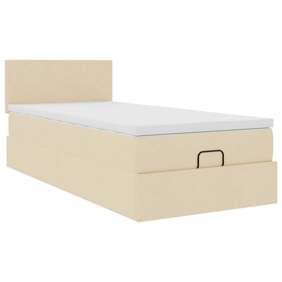 Ottoman bed met matras 90x200cm stof crèmekleurig