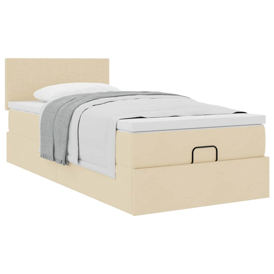 Ottoman bed met matras 90x200cm stof crèmekleurig