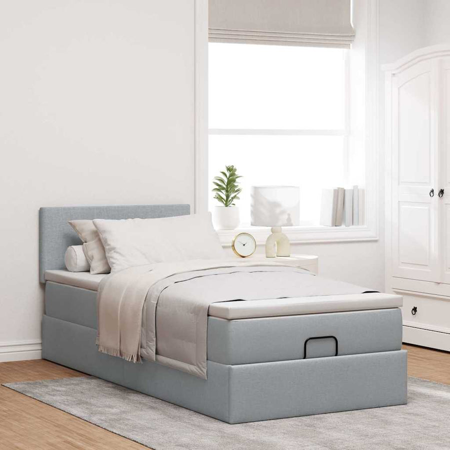 Ottoman bed met matras 100x200cm stof lichtgrijs
