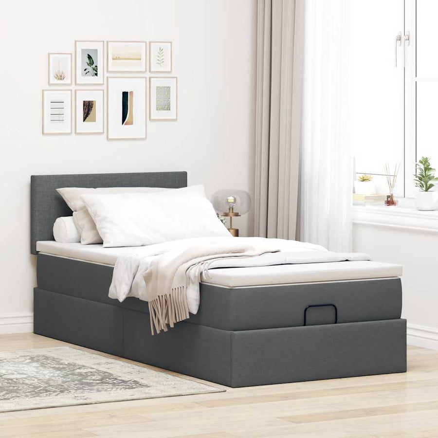 Ottoman bed met matras 100x200cm stof donkergrijs