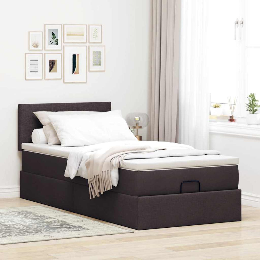 Ottoman bed met matras 100x200cm stof donkerbruin