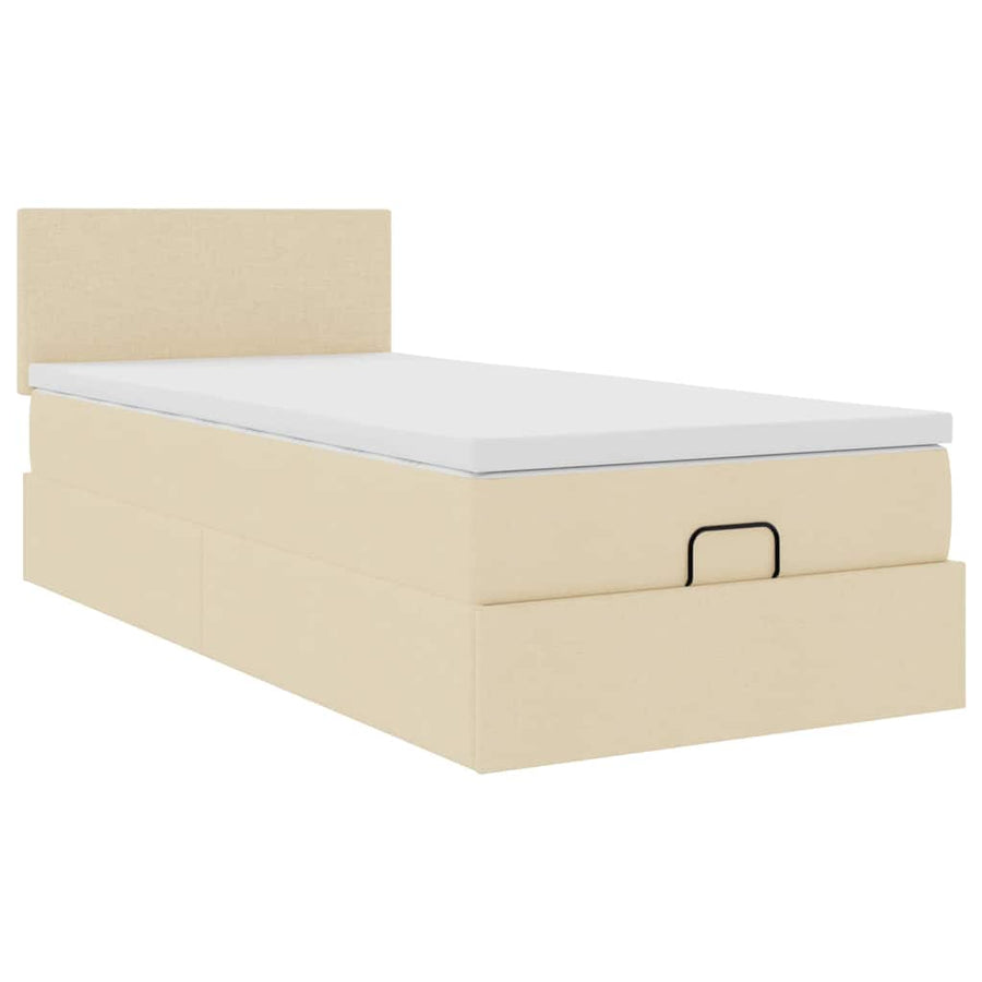 Ottoman bed met matras 100x200cm stof crèmekleurig