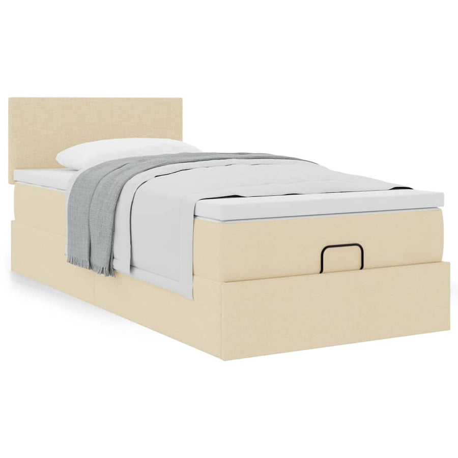 Ottoman bed met matras 100x200cm stof crèmekleurig