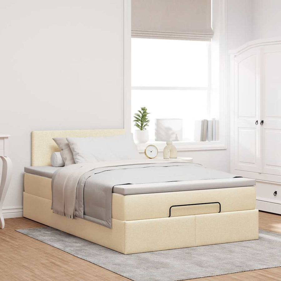 Ottoman bed met matras 120x190cm stof crèmekleurig