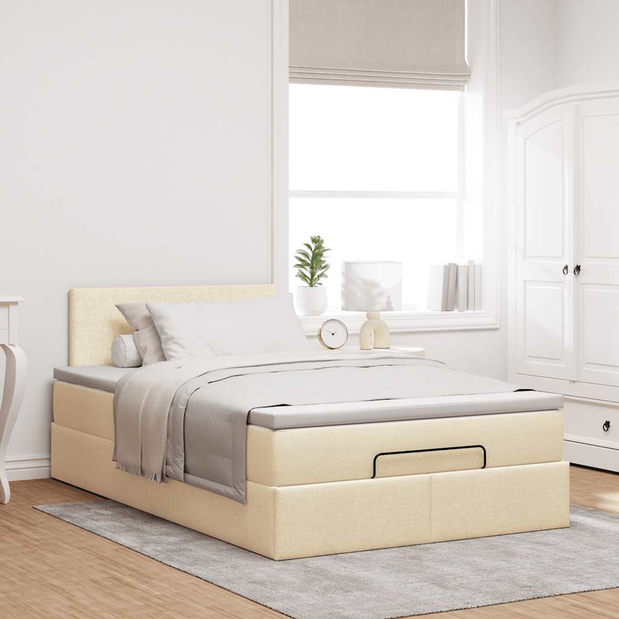 Ottoman bed met matras 120x200cm stof crèmekleurig