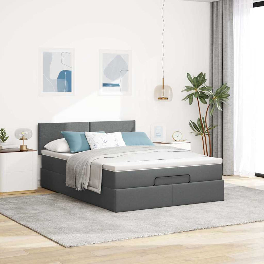 Bed met matras 140x190 cm stof donkergrijs
