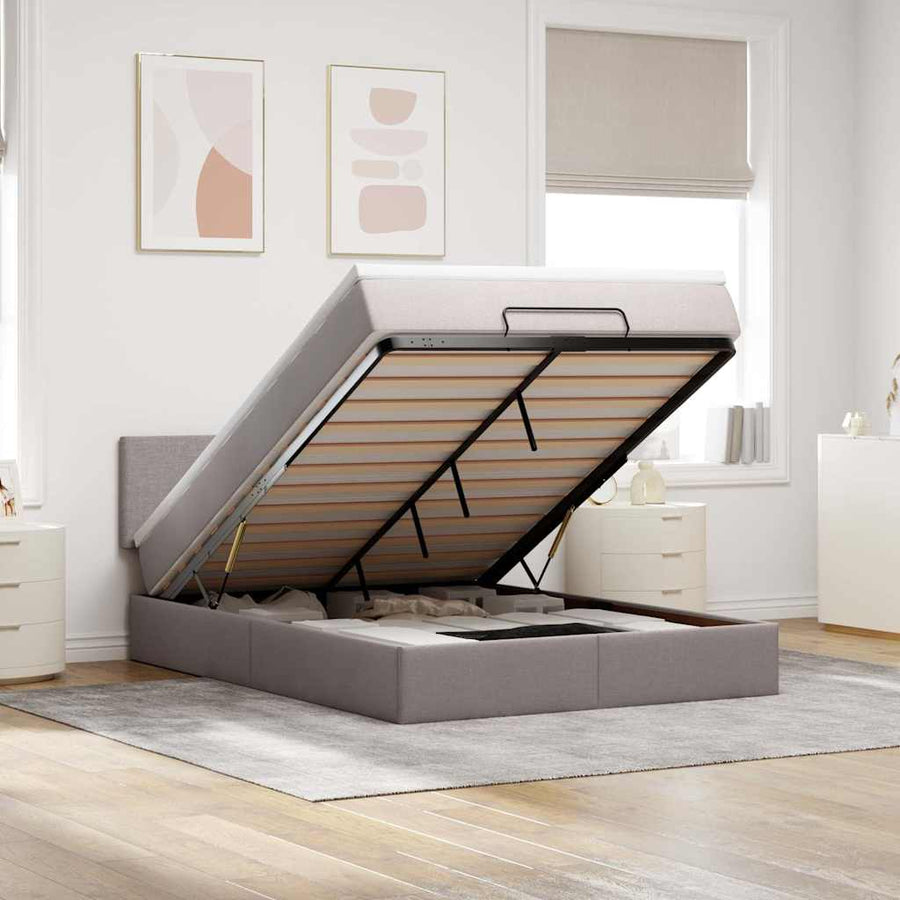 Bed Met Matras Stof 140 x 190 cm Taupe