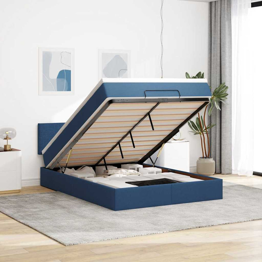 Bed met matras 140x190 cm stof blauw