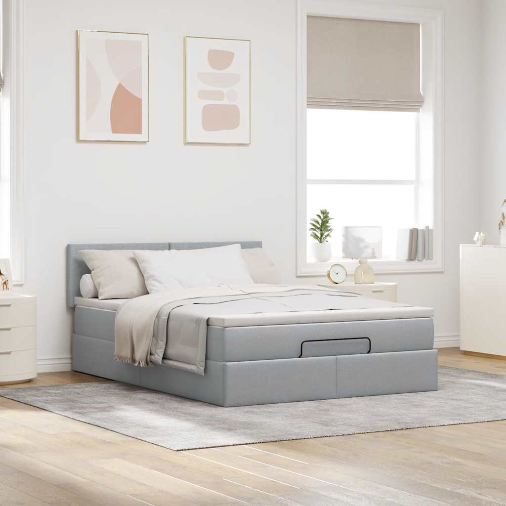 Ottoman bed met matras 140x200cm stof lichtgrijs