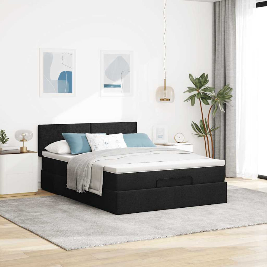 Ottoman bed met matras 140x200cm stof zwart