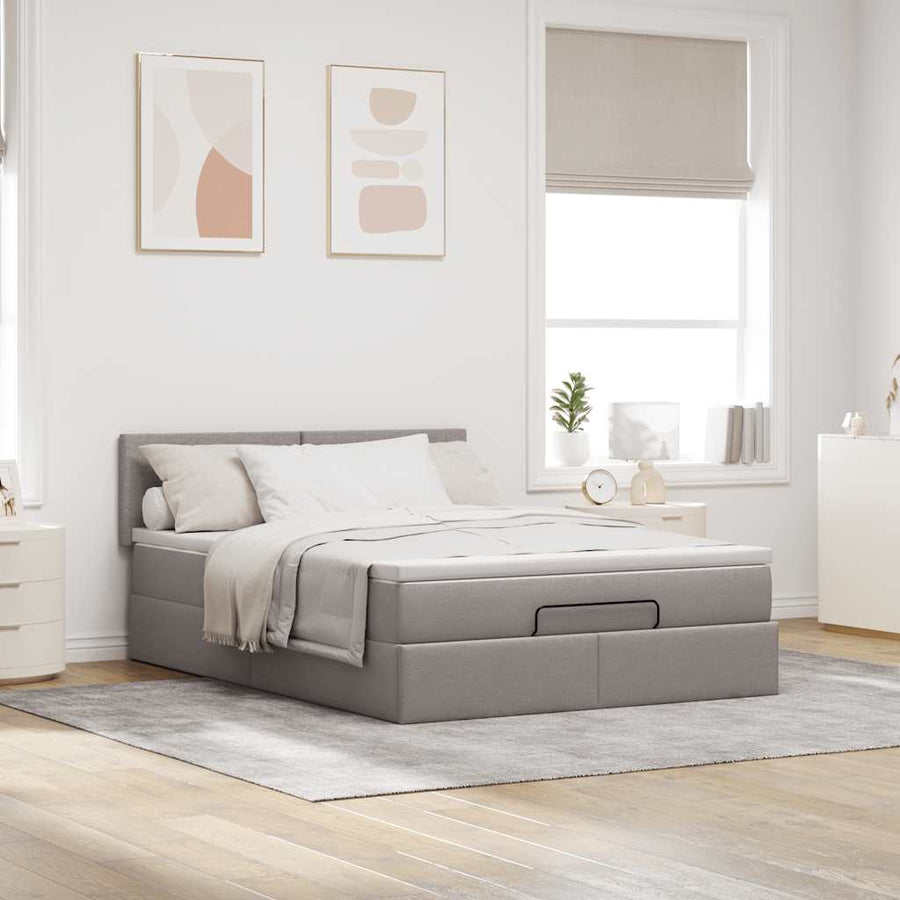 Ottoman bed met matras 140x200cm stof taupe