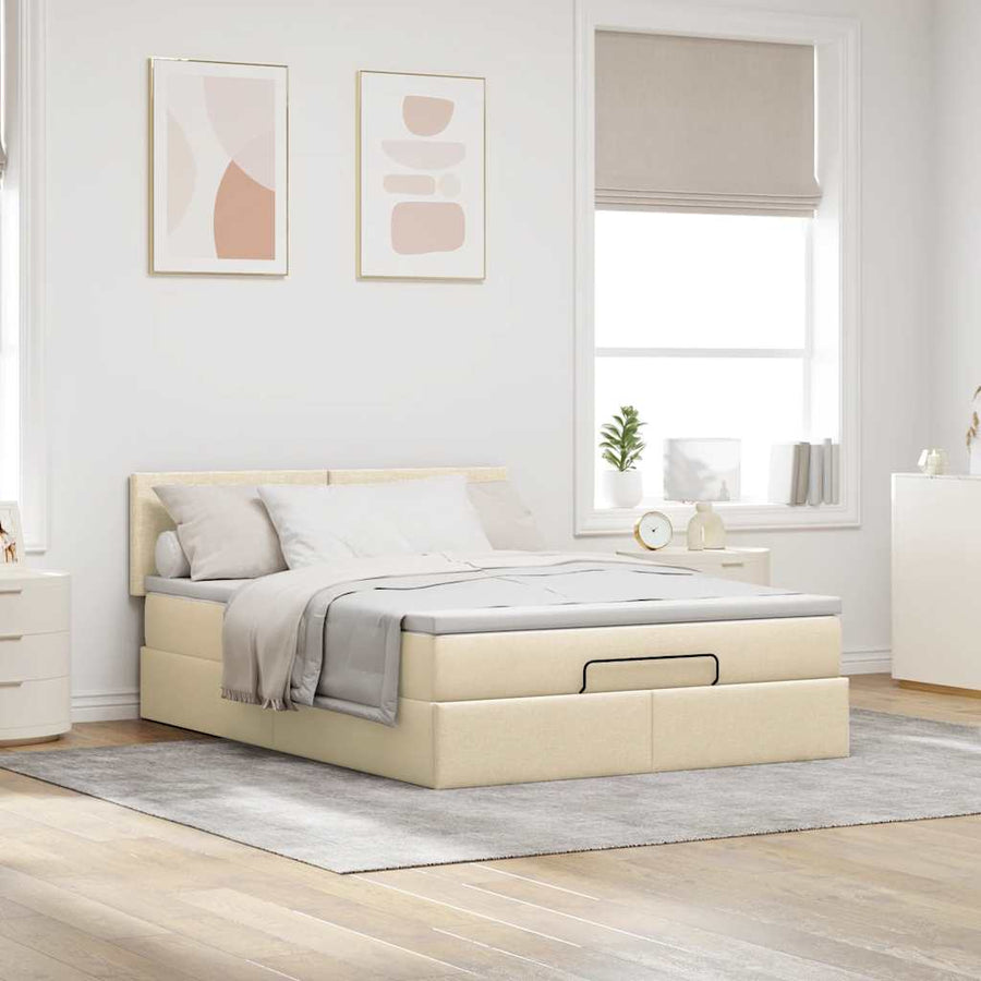 Ottoman bed met matras 140x200cm stof crèmekleurig