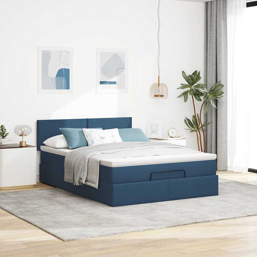 Ottoman bed met matras 140x200cm stof blauw