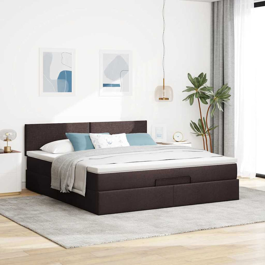 Ottoman bed met matras 160x200cm stof donkerbruin