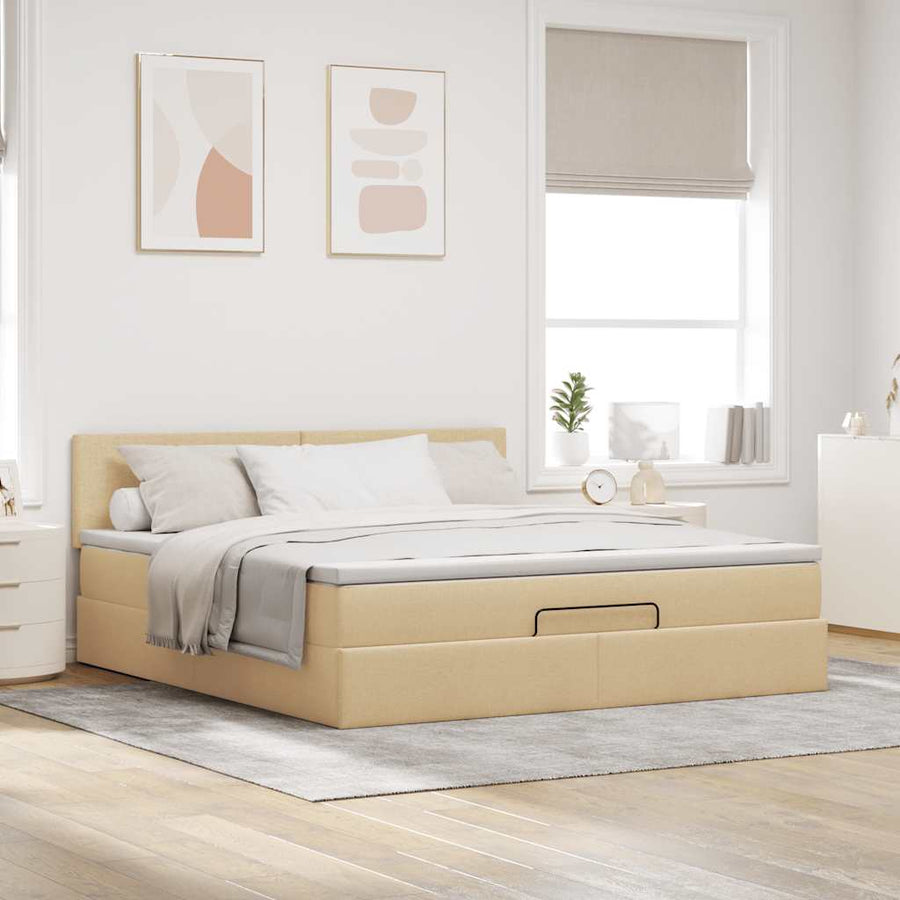 Ottoman bed met matras 160x200cm stof crèmekleurig