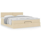 Ottoman bed with mattress 160x200cm fabric cream-colored
